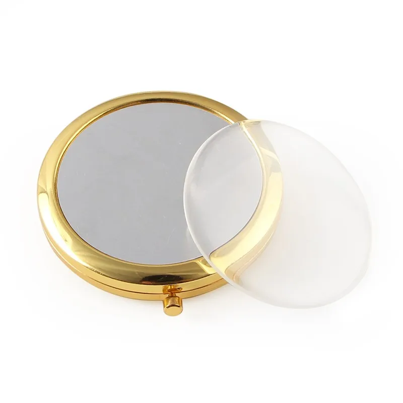 Purse Size Light Gold Round 70mm Compact Mirror With Epoxy Sticker