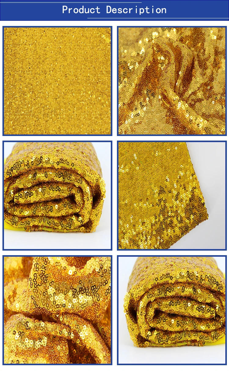 220gsm 3mm Gold By The Yard Custommade New Design Gold Sequin Fabric