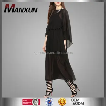 black chiffon maxi dress with sleeves