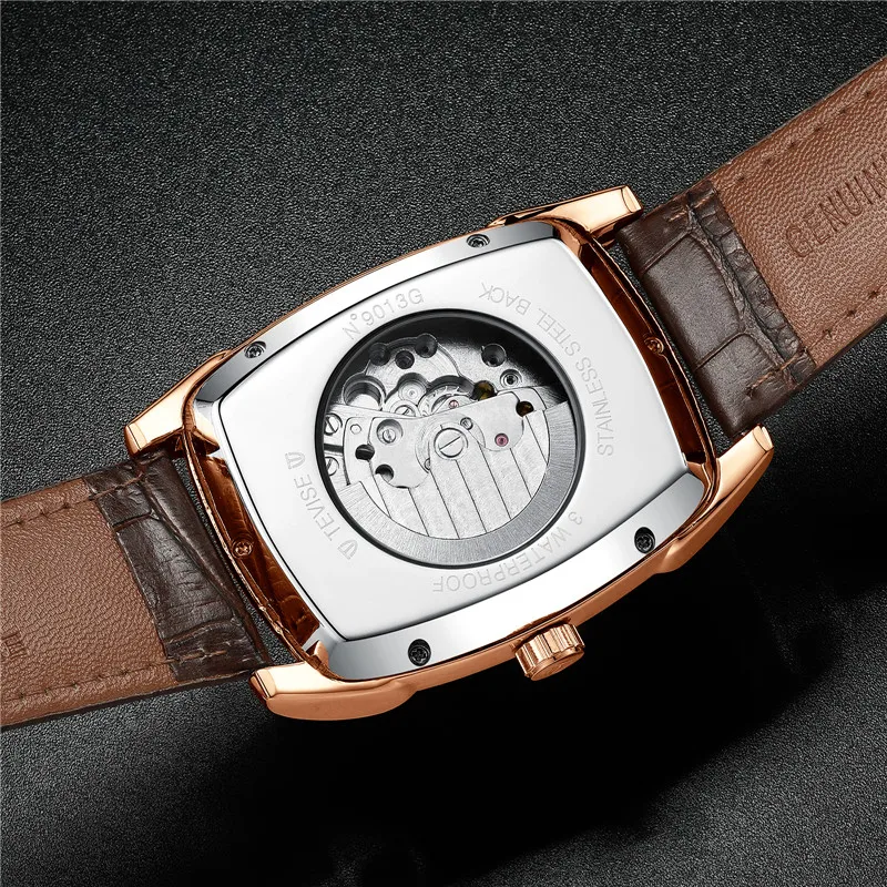 Multi Functions Automatic Mechanical Watch 30m Waterproof Leather Skeleton Wrist Watches for Men
