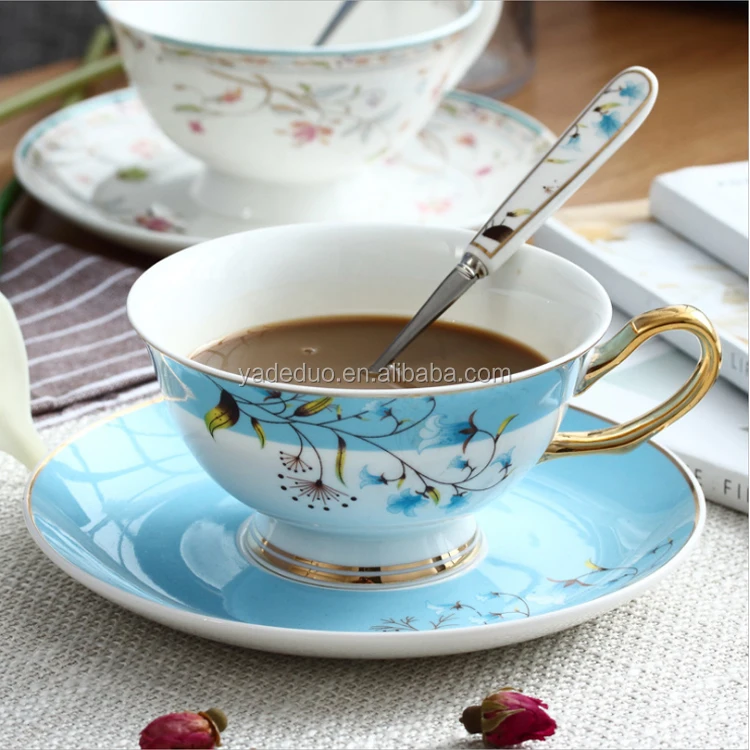 Personalized Floral Ceramic Tea Cup And Saucer Set Custom Printing Porcelain Coffee Cups Dish