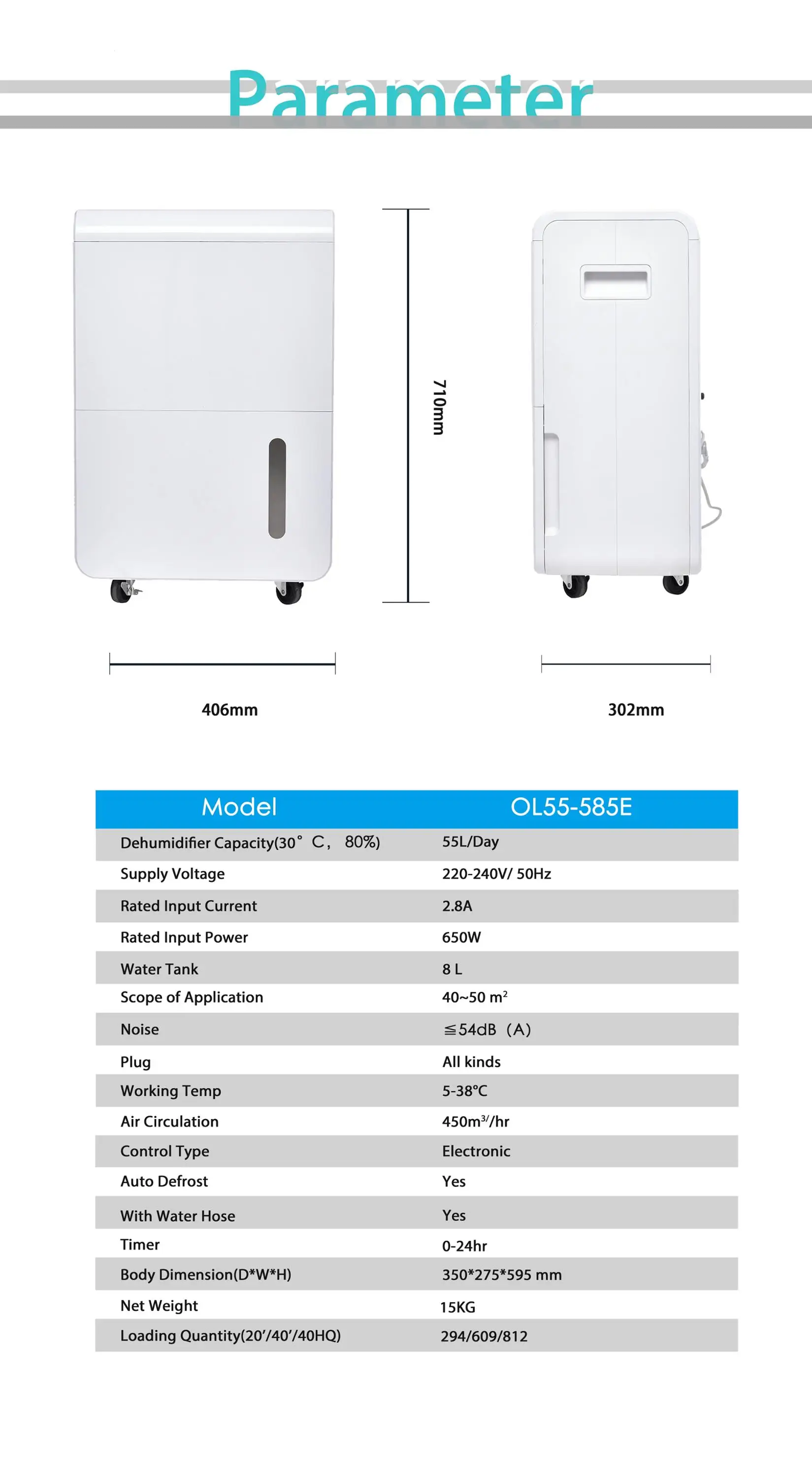 Eurgeen 55l/day 110/220v Dehumidifier Swimming Pool Wholesale