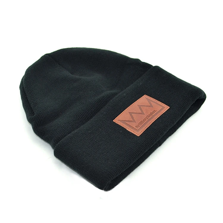 Wholesale Adult Size Custom Leather Patch Beanie Buy Custom Leather