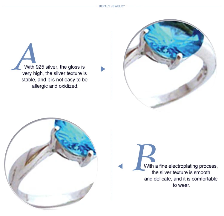 Simple aquamarine crystal stone silver diamond dress rings