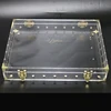 multi function hinged lid brass copper mental box clear acrylic lucite perspex plexiglass storage chest or trunk