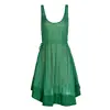 Women Casual Summer Knee Length Drawstring Waistband Dress Spaghetti Strap Knitted A-Line Patchwork Green Hem