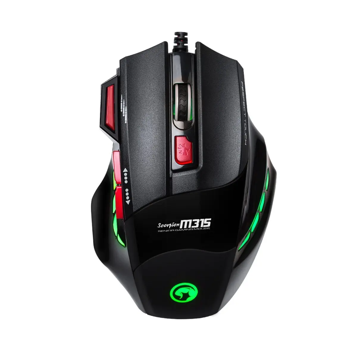 Gaming Mice with Fire Button and 7 Button Marvo M-315 USB Ergonomic Wired Gaming Mouse 2400DPI 3-Color LED Light PC Mouse for PC/Laptops/Computer