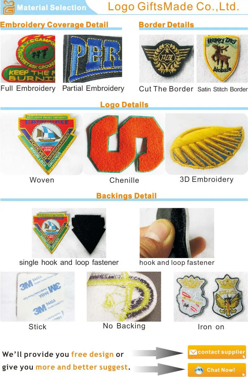 Custom embroidery patches with backing self adhesive patches for
