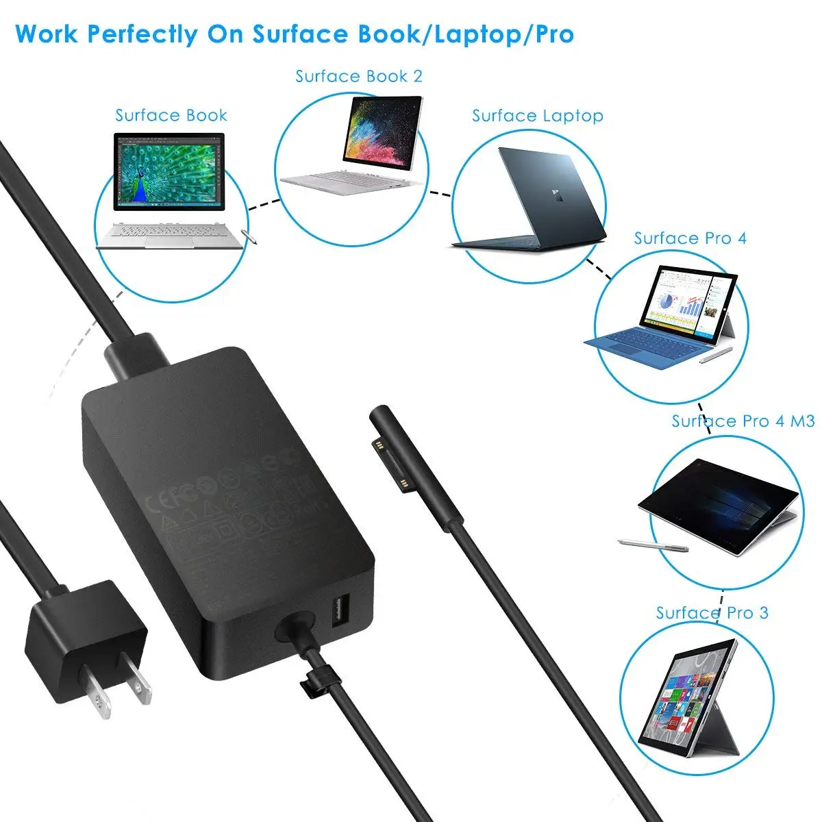 Charger For Surface Pro 3/4/ 5,44w 15v For Microsoft Surface Book Buy