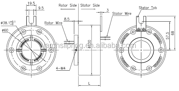 High speed 5000rpm rotary joint slip ring,bore 38.1mm,2 - 24 conductors circuits through hole hollow slip ring
