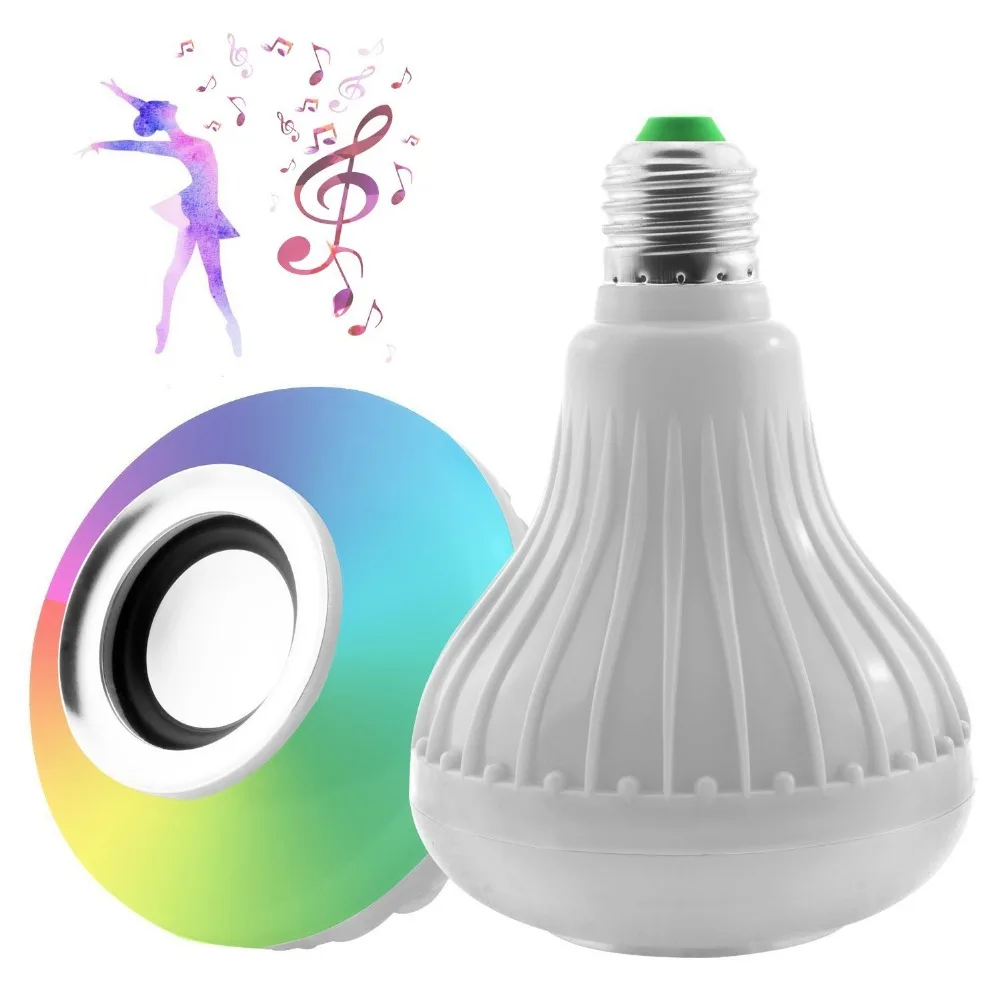 Color-Changing LED Dimmable Smart Music Light Bulb with Audio Speaker and Remote Control for iPhones Android Smartphone