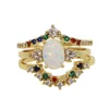 set of 3 pcs factory drop shipping oval opal gemstone rainbow cz wedding ring set