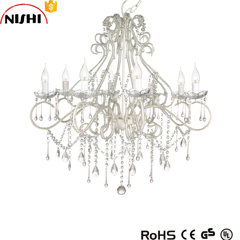 china wholesale luxury crystal chandeliers white 8 lights wedding chandelier NS-120247