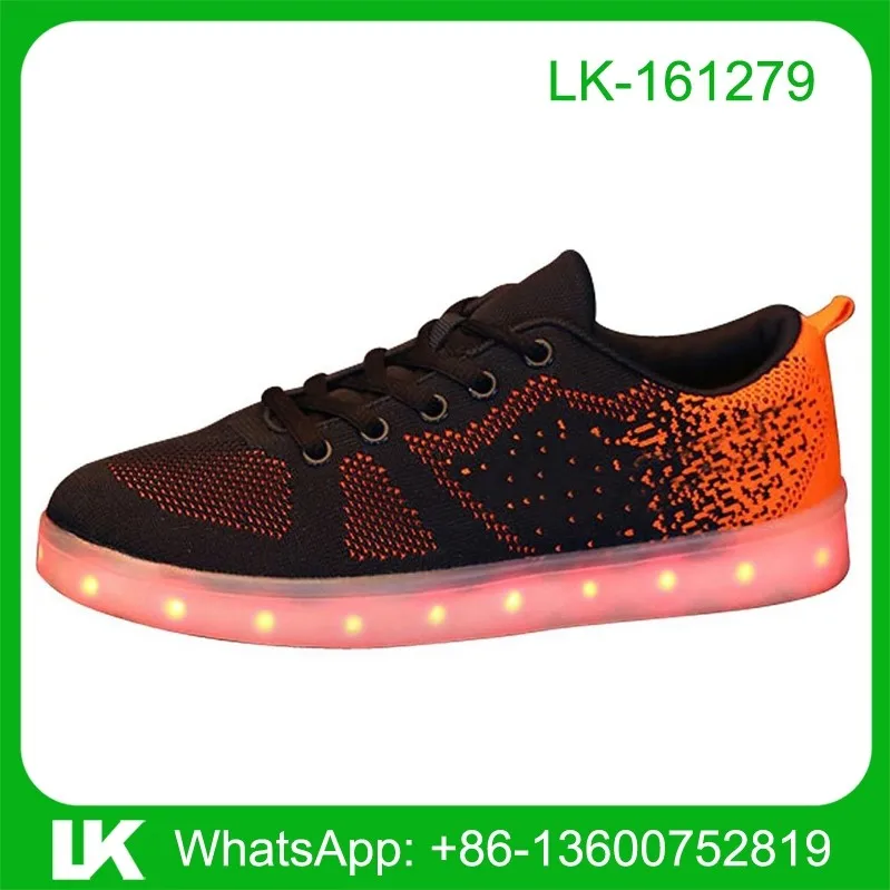 Flyknit led lights skate shoes, flyknit skateboard shoes, led skate shoes for men