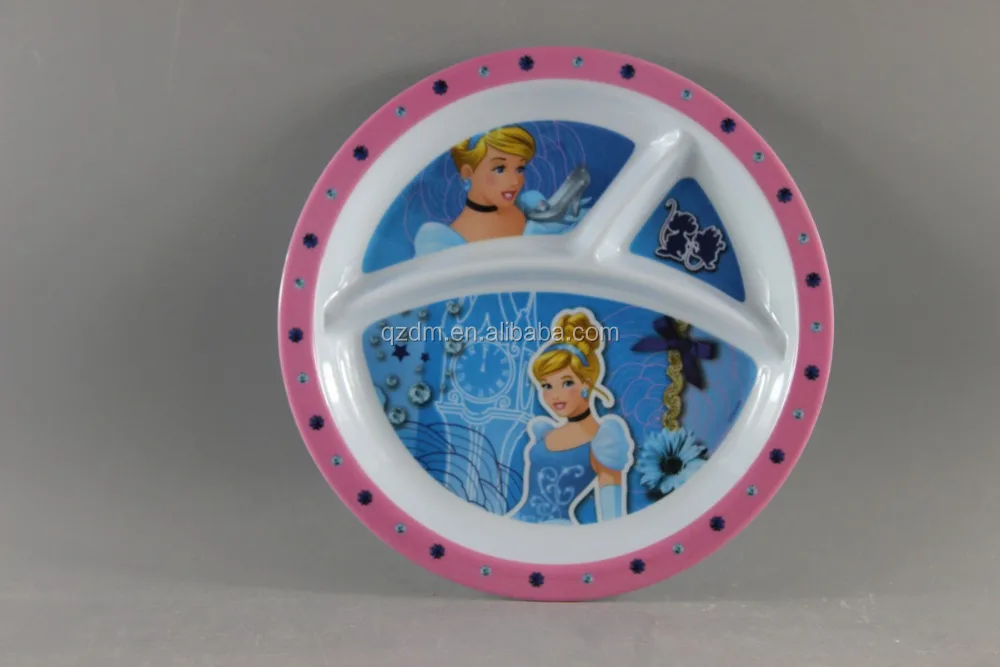 Round Melamine 4 Section Divider Lunch Plates For Kids
