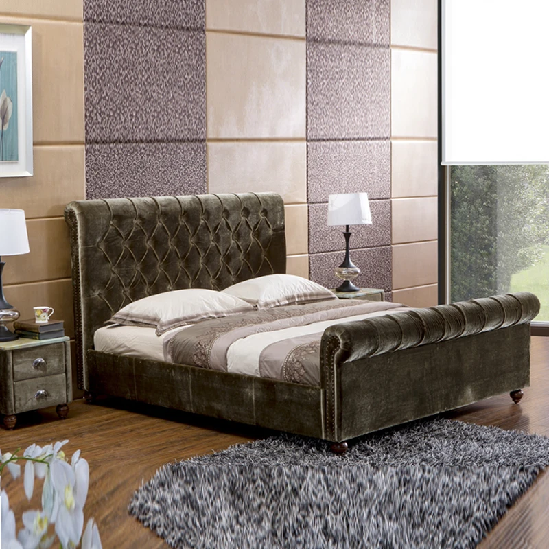
European style velvet upholstered bed 