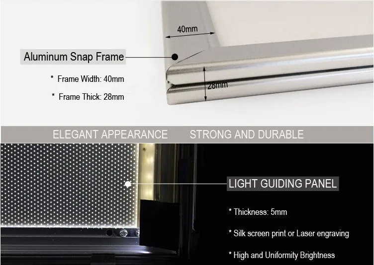 New Advertising Aluminum Snap Frame LED Backlit Light Box Indoor Signs SL20 A4 