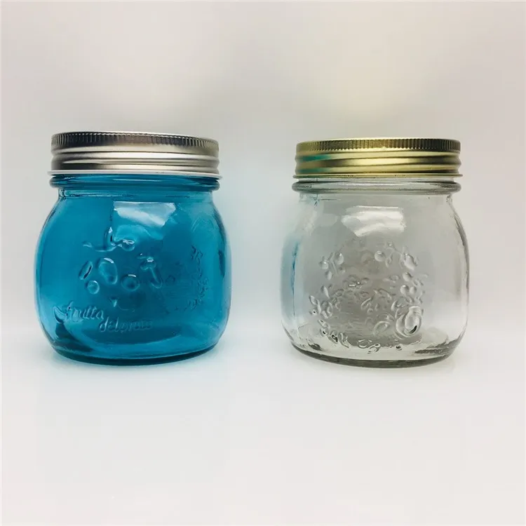 Unique 300ml Glass Carving Mason Jar For Dessert Honey Sale Of Cheap