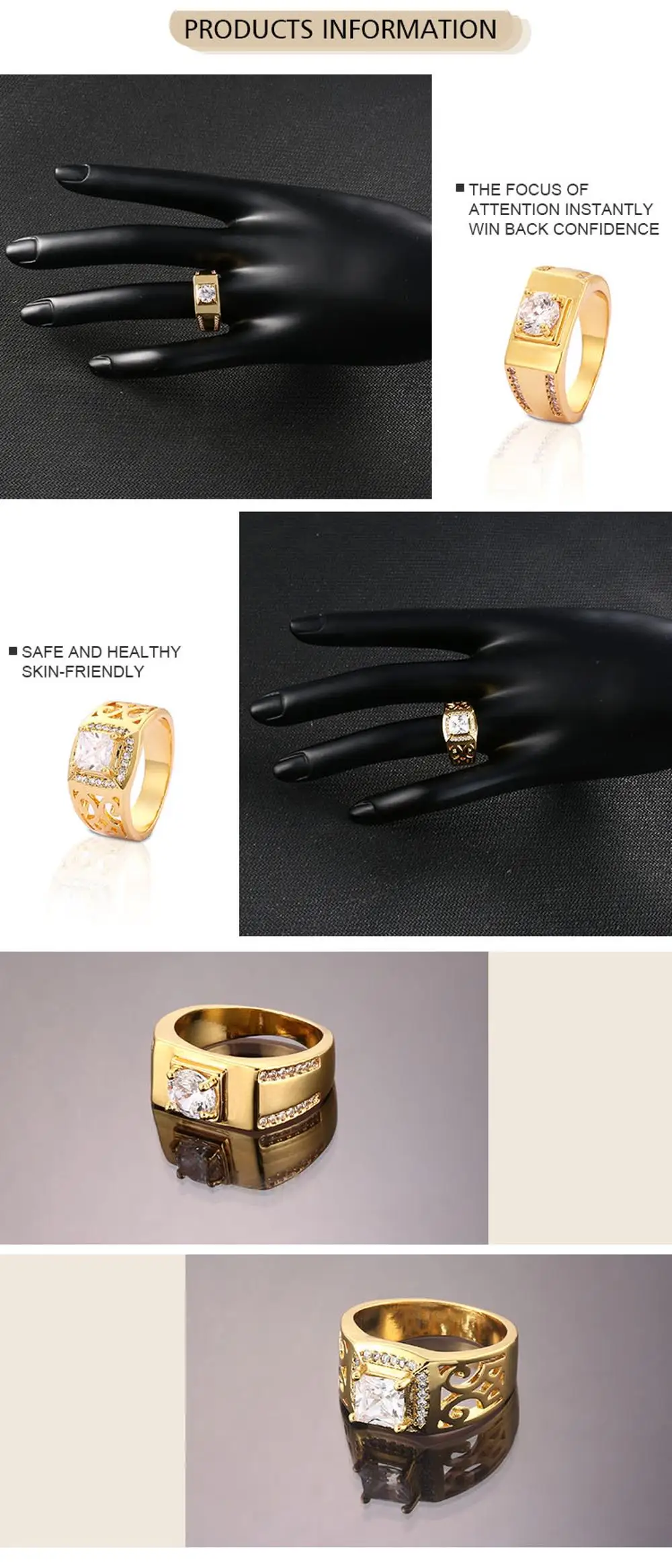 Chinese Style 18k Diamond Gold Finger Ring Rings Design For Men With