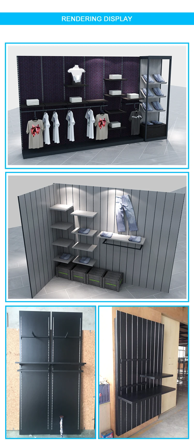 Hot Sale Used Slatwall Panels Display Wall Garment Rack Clothing Shop Display Stand For Clothing