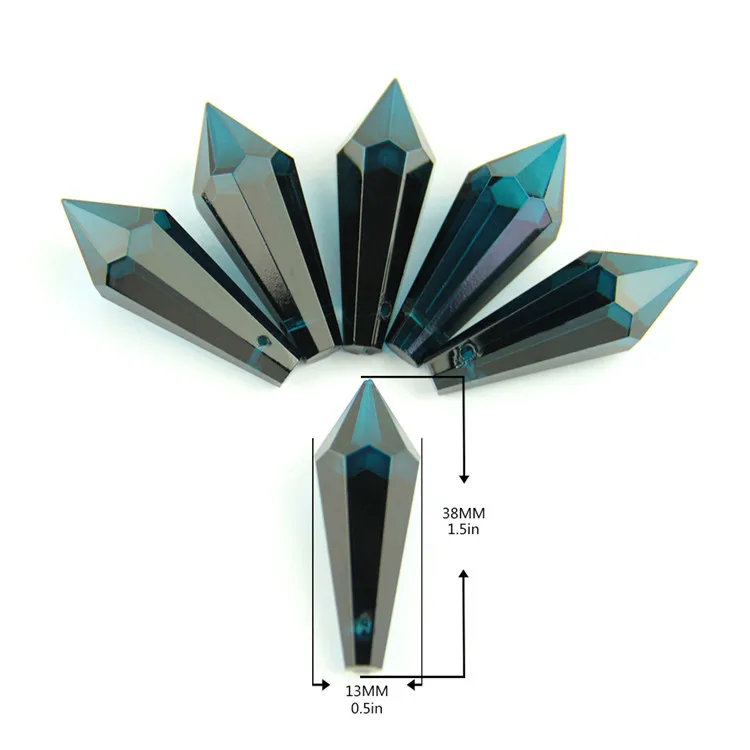 New Style 38mm 100pcs zircon/peacock blue crystal icicle pendant for indoor chandelier&pendant lights wedding decoration