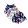 royal floral cotton fashion baby boutique girls summer shorts with the pompoms