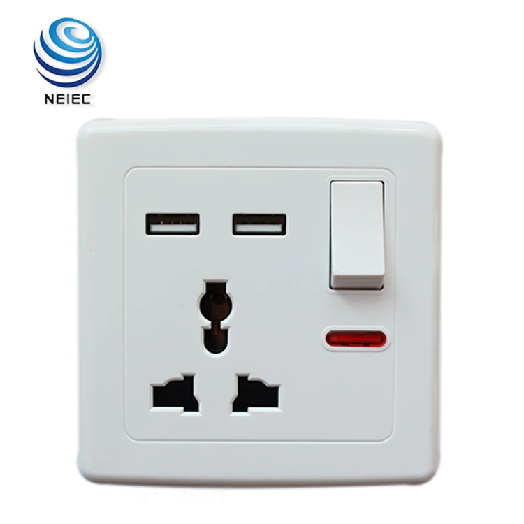 Universal Multi Plug Socket Wall Light Switch With Neon