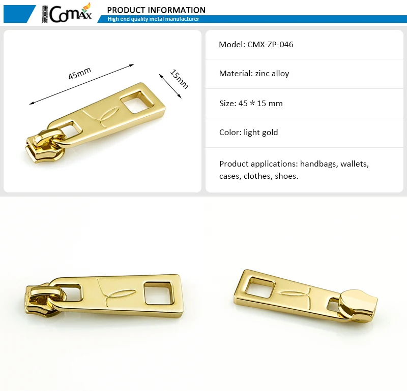 Wholesale Shiny Gold Metal Zipper Puller For Handbag,Custom 5# Metal ...