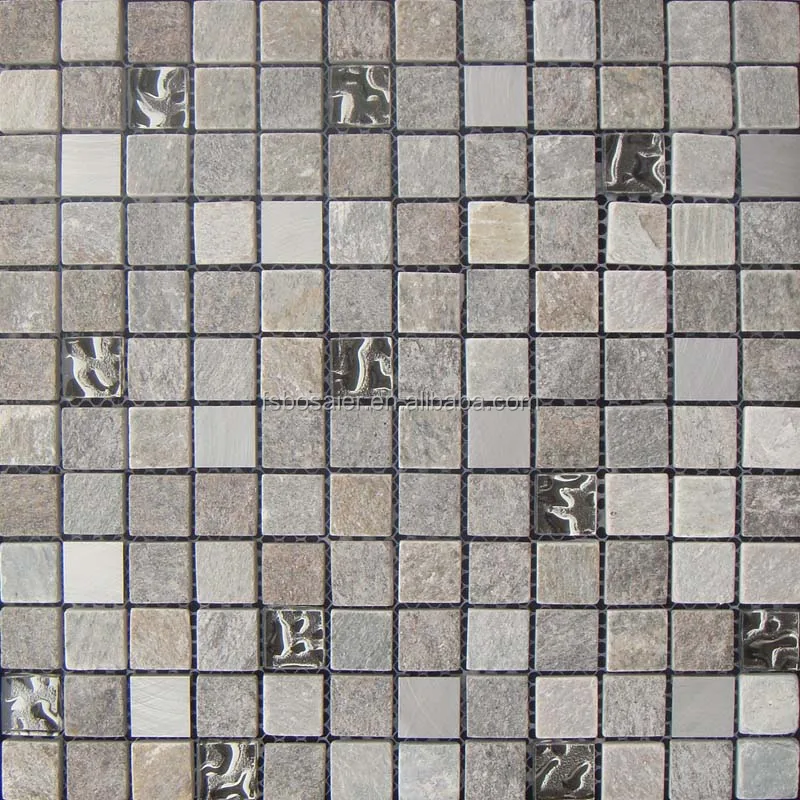 BSS078 Trendy rustic 3D aluminium glass and stone mosaic tiles for wall kitchen backsplash