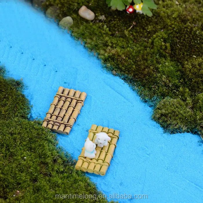 Simulation Mini Raft Boat Wood Raft Garden Decoration Decoration Garden ...