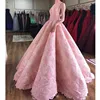 ZH1105X Pink Ball Gown Ruffles Prom Dresses High Neck Full Lace Appliques Celebrity Gown Floor Length Quinceanera Dresses
