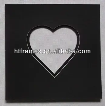 Acid Free Pre Cut Mat Black Heart Shape Double Photo Mounts