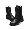 Women's military leather black army combat boots