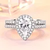Stunning European hot sale Pear cut teardrop Cubic Zirconia 925 Sterling Silver Bridal engagement Ring sets for women