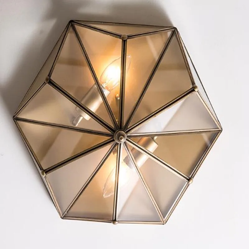 Home Illumination Modern Glass Ceiling Light Brass Flush Mount Pendant ROHS Surface Mounted IRON Incandescent Bulbs Hotel Metal