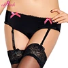 Cute Black Satin Silk Crotchless Sexy Garter Belt with Bow