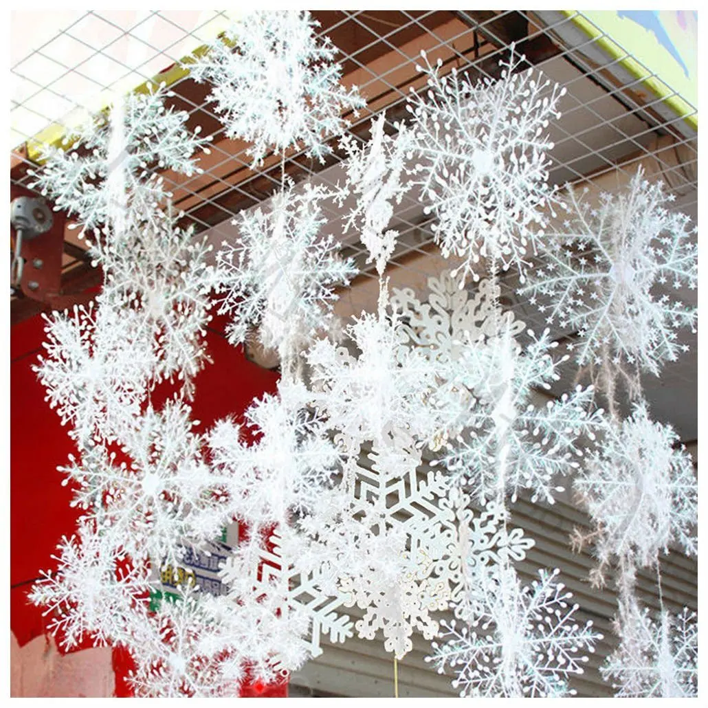 Festival Party Drops Ornaments Xmas Hanging Decorations Window decoration 11cm 5pcs Acrylic Snowflake Christmas Tree Hanging Ornaments White