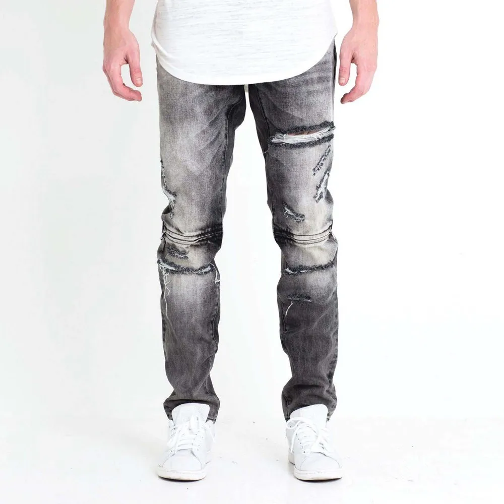 Faded Blue Monkey Wash Mens Denim Jeans Ripped Holes Red White Spots ...