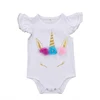 2018 plain white Small Baby Clothes cap sleeve Infant Organic rompers China Unicorn Printing Baby Rompers