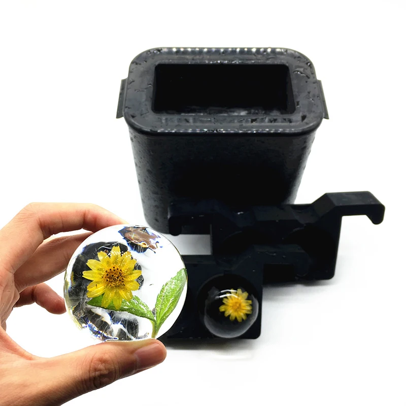 Double Ice Ball Tray Mold With Silicone Tube Press 2 Large Crystal