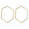 Fashion Jewelry Smooth Hexagon Big Hoop Earrings Lady Large Geometric Hollow Statement Loop Earring