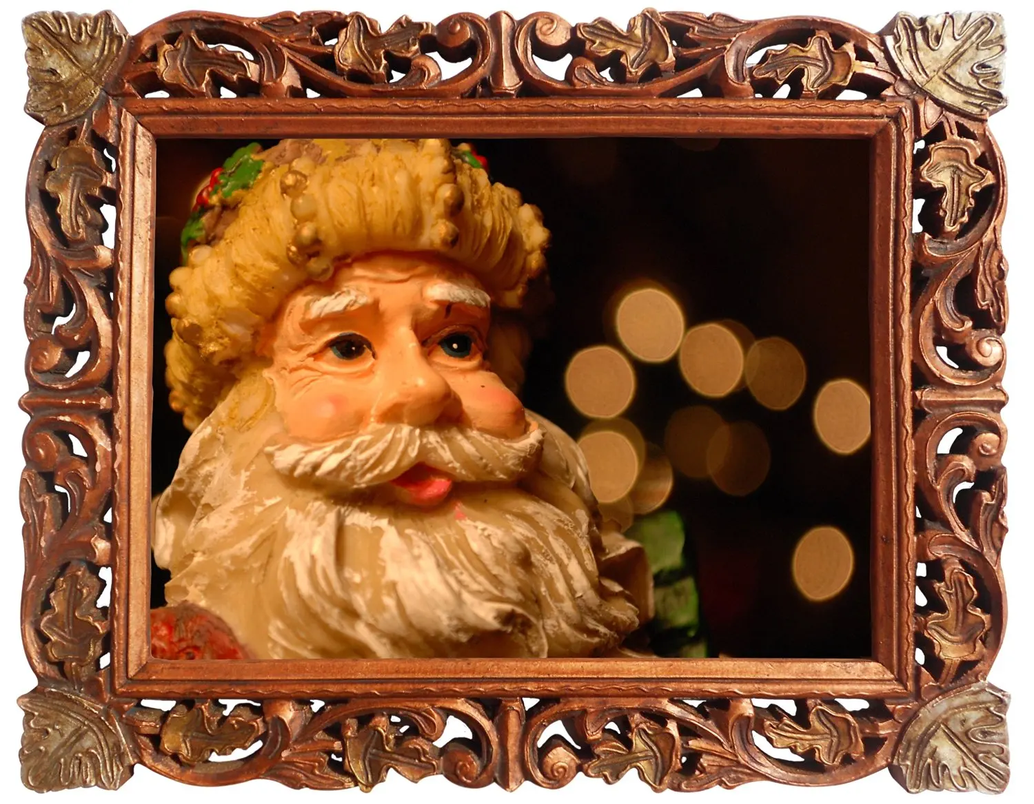 Santa Claus Bust, Poster Framed in Wood Craft Frame, Indian Wood Decorative Frame