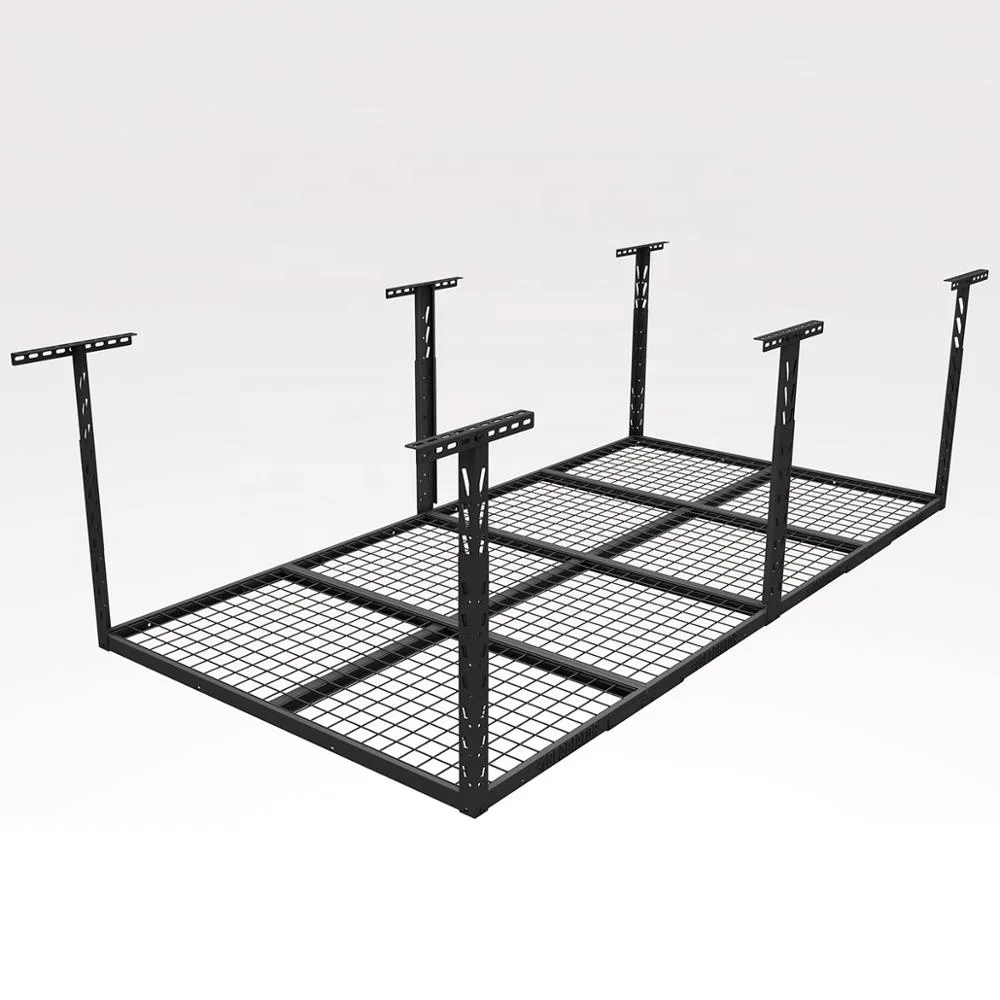 
Heavy duty Black wall shelf 96 inch overhead garage storage rack adjustable ceiling racking system with wire decking shelvse 
