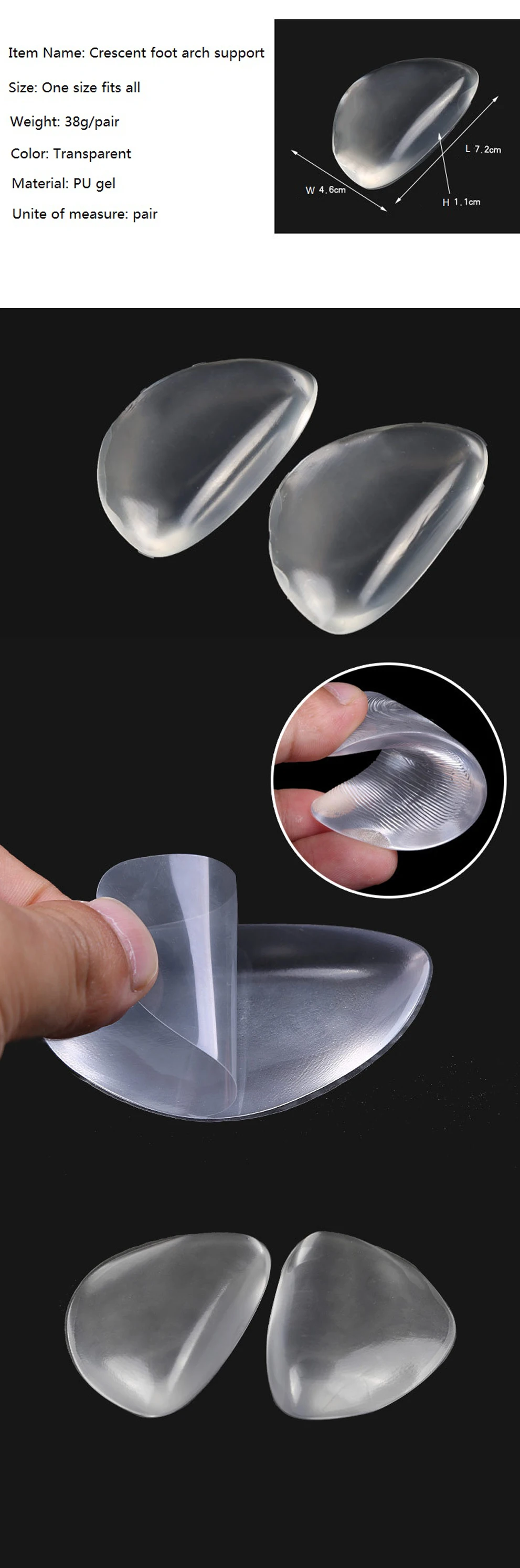 Gel cushion high heel shoes inserts insole foot arch support pad for women