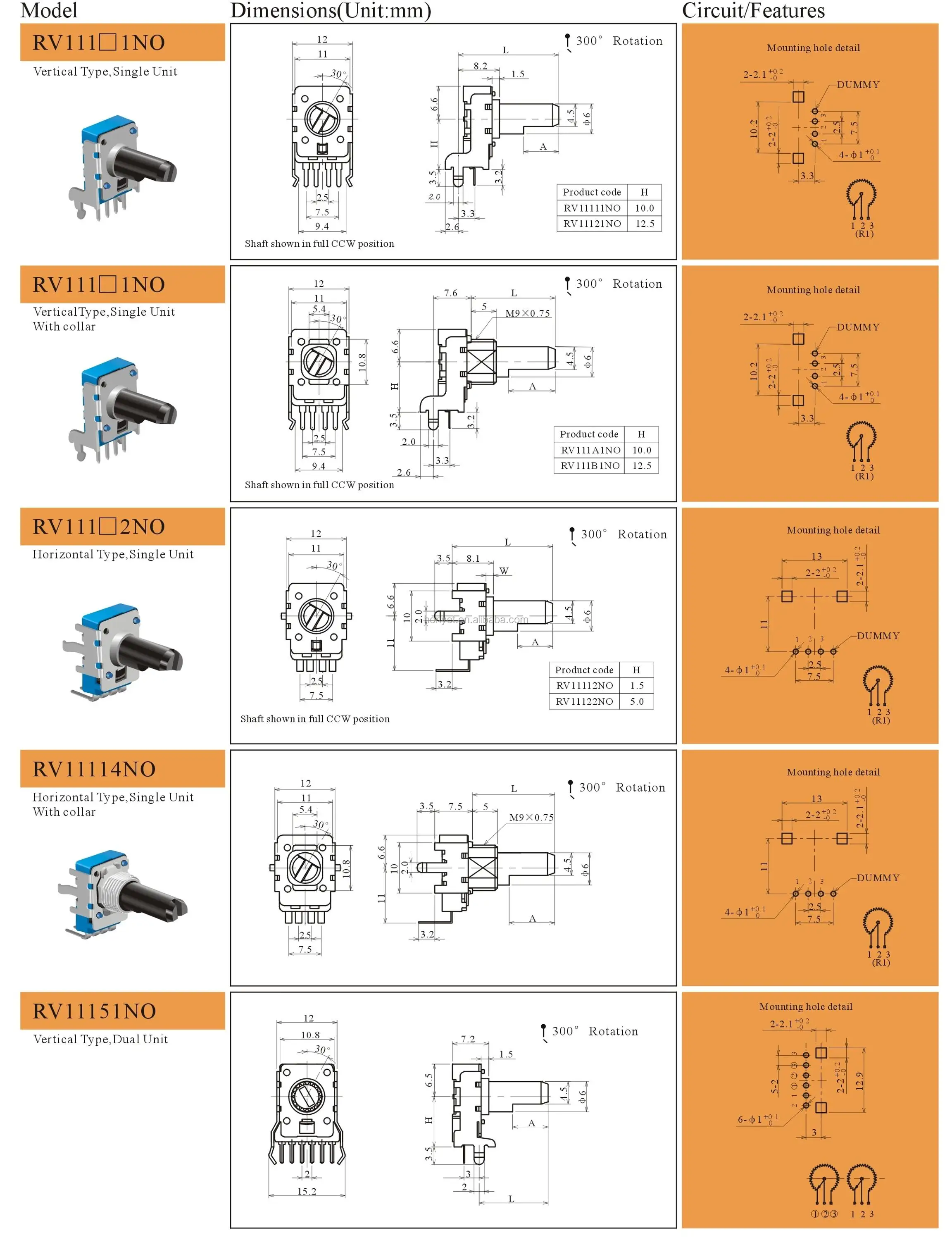 11mm 6pin Insulated Shaft Volume Control Rotary Potentiometer A103