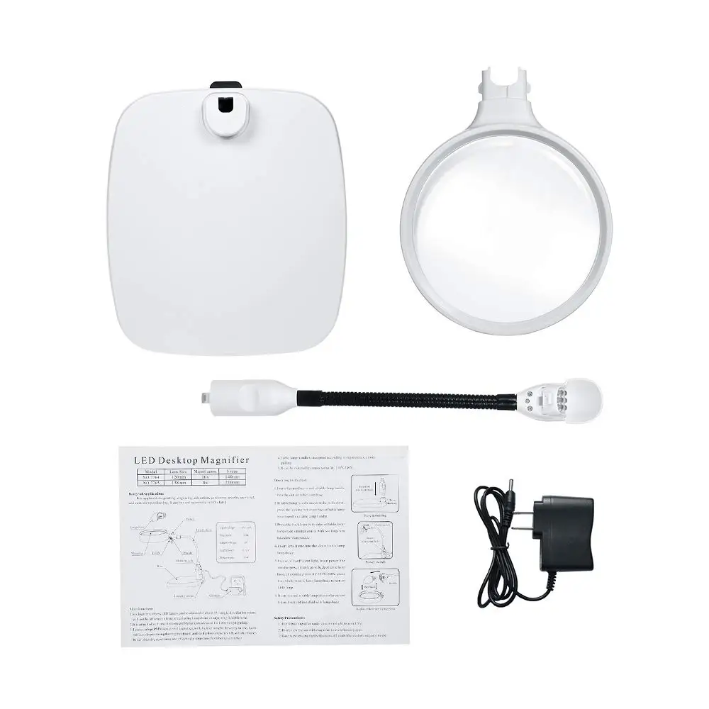 2 In 1 Desktop Magnifier Led Desk Lamp With 8x Or 10x Lens Bright Light