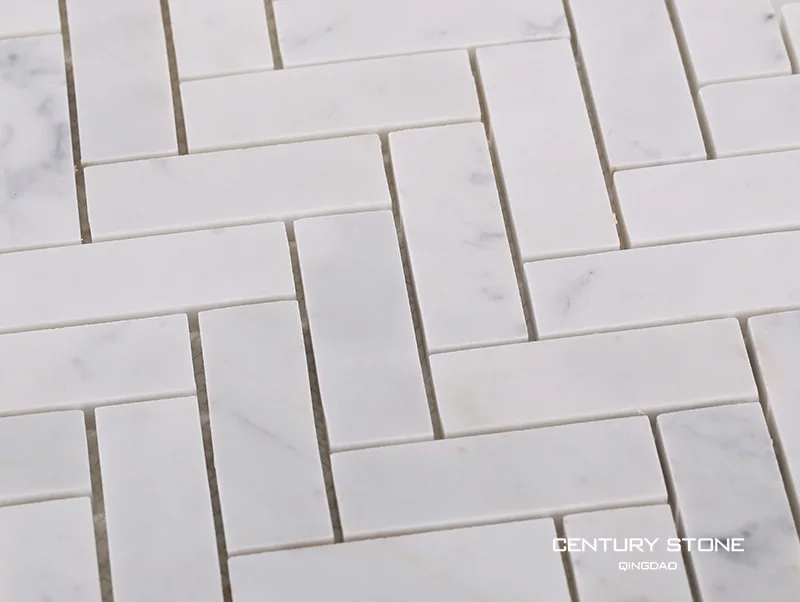 Baldosas De Mármol Con Diseño De Espiga De Carrara Blanca - Buy Mosaico