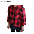 ActhInK 2016 New Kids Plaid Cotton Shirts for Girls Brand Princess Girls Autumn Spring Red Plaid
