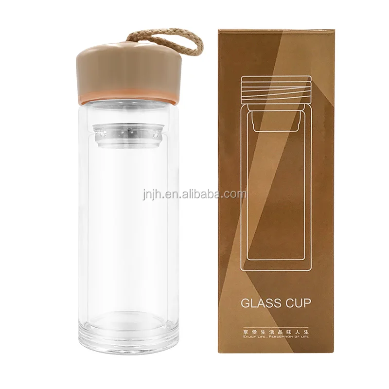 Promotional T Shatterproof Glass Waterbottledouble Wall Bpa Free Water Bottle With Strainer 4576