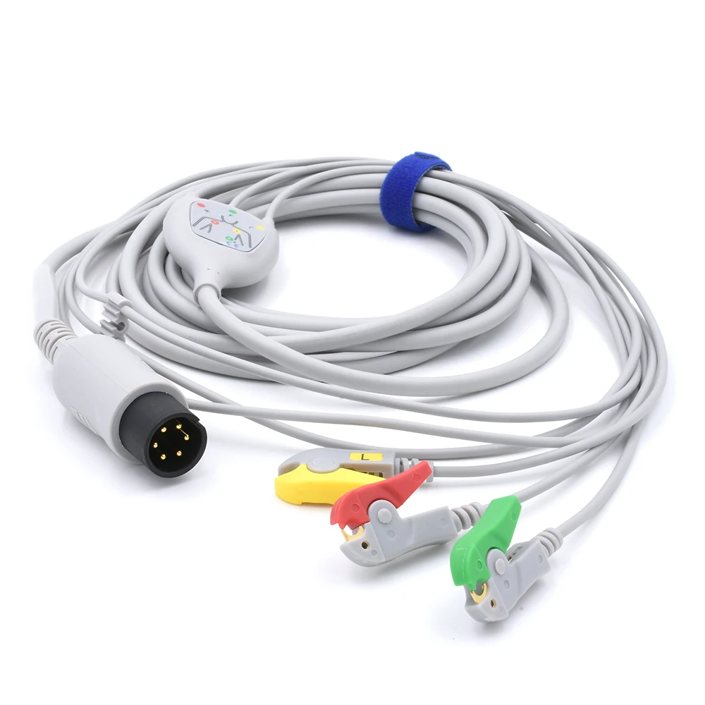 One Piece 3 Leads 6 Pin Snap Electrode Ekg/emg/eeg/ecg Cable Lead Wire ...